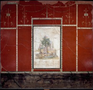 Římské umění: "" Bukolická krajina a posvátná "" Freska připisovaná mistru Amando. z Boscotrecase, vila Agrippa Postumo. 1. století. Rozměr 153x98 cm Neapol, Národní archeologické muzeum od Roman