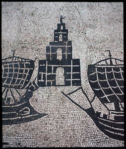 Římské umění: „“Maják a lodě“” Mozaika Korporace des gens de la mer, Place des Corporations od Roman
