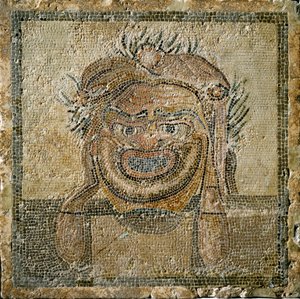 Římské umění: maska ​​římského divadla. Mozaika z Ampurias (Empúries). 2. století našeho letopočtu. Španělsko Empurias Museum od Roman