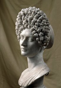 Římské umění: portrét dámy z flaviovského období. 80-100 našeho letopočtu. Mramorová socha. Ztlumit. 38 cm. Řím, Musei Capitolini od Roman