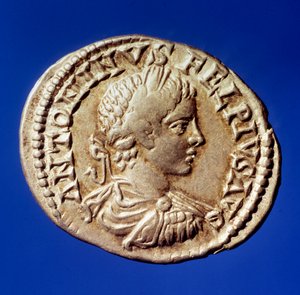Římské umění: stříbrný denier s podobiznou římského císaře Elagabala (Heliogabale nebo Marcus Aurelius Antoninus) (204-222 n. l.) Paříž, B.N. od Roman