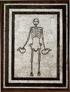 Římské umění: kostra nesoucí askos. Mozaika pocházející z oblasti Vesuv. 4. styl. 1. století před naším letopočtem. Ztlumit. 91x70 cm Museo Archeologico Nazionale, Neapol od Roman