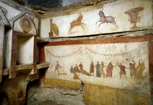 Římské umění: fresky „hraní mladých lidí“““ zdobící hrobku Via portuense. 2. století. Slunce. h. 90 cm Řím, Museo Nazionale Romano (o delle Terme) Itálie od Roman