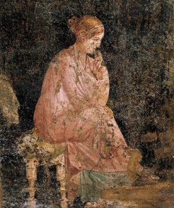 Sedící žena, detail fresky z Pompejí od Roman