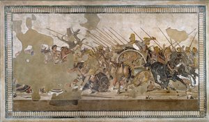 Bitva u Issosu, kterou vyhrál Alexandr III. Veliký proti Dariovi (Dariovi) III. Codomanovi (335 - 331 př. n. l.) - Mozaika z Pompejí - od Roman