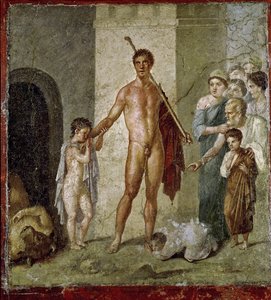 Theseus osvobozuje děti od Minotaura, z domu Gavia Rufuse, Pompeje, 4. pompejský styl, cca 50-79 n.l.