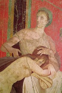 Žena utěšující zasvěcence, South Wall, Oecus 5, 60–50 př. n. l. detail fresky z let 57190 a 161043 od Roman