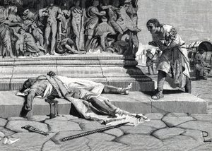 mrtvola Publia Clodia Pulchera (92-52 př.nl) nalezená na via appia a Rome (rytina) od Roman