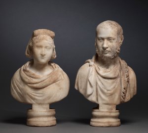 Portrétní busta aristokratky a portrétní busta aristokrata, 280-290 (mramor) od Roman Imperial Period