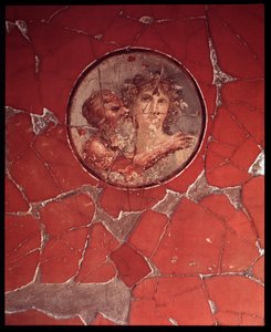 Bakchus se satyrem. Nástěnná mozaika z Casa del Bicentenario, 5. století před naším letopočtem – 1. století našeho letopočtu od Roman Roman