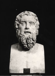 Busta Aristofana (asi 445 až 385 př. n. l.) (mramor) (černobílá fotografie) od Roman Roman