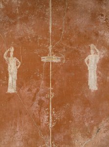 Koriste punaisella pohjalla kolmannessa pompeilaisessa tyylissä, Sacerdos Amandusin talo, Pompei, Campania, roomalainen sivilisaatio od Roman Roman