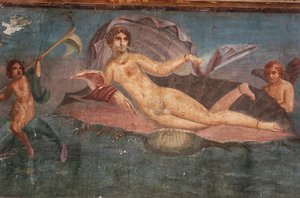 Detail fresky v domě Venuše v mušli, Pompeje, Kampánie, římská civilizace od Roman Roman