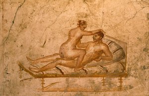 Eroottinen fresko House of Vettii -rakennuksesta Pompejista (UNESCOn maailmanperintöluettelo). od Roman Roman