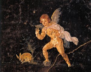 Freska zobrazující Cupida honícího zajíce, z Pompejí, Itálie od Roman Roman