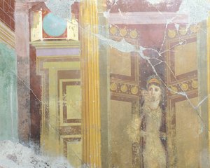 Freska zobrazující umělou architektonickou výzdobu a postavu ženy, z rodu Fabius Rufus, Pompeje, Kampánie, římská civilizace od Roman Roman