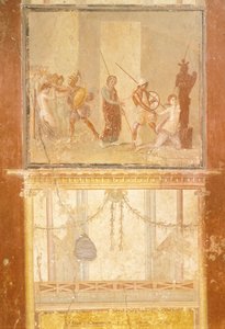 Freska zobrazující setkání Priama, Menelaa a Heleny a Arisace honí Cassandru, z domu Menandrů, Pompeje, Kampánie, římská civilizace od Roman Roman