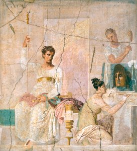Teatterikohtausta kuvaava fresko Herculaneumin basilikasta (UNESCOn maailmanperintökohde od Roman Roman