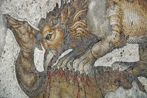 Mozaika zobrazující lva gryfa útočícího na jelena, Arasta Bazaar, mešita sultána Ahmeta, Istanbul. od Roman Roman