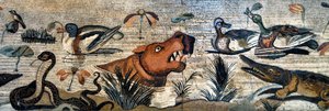 Mozaikový vlys z Pompejí (dům fauny, casa del Fauno - nilotická scéna - život zvířat na Nilu: hroch, krokodýl, had, kachny - římské umění - Archeologické muzeum v Neapoli, Itálie - Museo Archeologico Nazionale, Neapol, Itálie - Foto Patrice Cartier - od Roman Roman