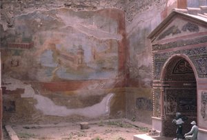 Pompeje, Casa de Diana a amfitritová fontána a nástěnná malba, Itálie (foto) od Roman Roman
