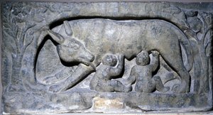 Reliéf ve vápenci Lupercal (název jeskyně v Římě): vlk s Romulem a Remem, Muzeum Avenches. od Roman Roman