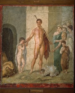 Představení Thesee, hrdinů řecké mytologie, osvobozující sedm mladých mužů z bludiště po triumfu minotaura. Freska z Villa de Gavius Rufus v Pompejích. Ztlumit. 88x97 cm Archeologické muzeum Neapol - římské umění: reprezentace o od Roman Roman