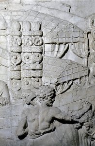 Římské umění: “”římské tábořiště”” Forma z roku 1862 reprodukující basreliéfy Trajanova sloupu (sloup Trajane) (Colonna Traiana) v Římě postaveného za vlády císaře Traiana (53-117). Trajanův sloup připomíná vítězná tažení od Roman Roman