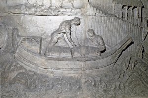 Římské umění: „“loď nakládá zásoby na Dunaj během první války v Dácii““ Forma z roku 1862 reprodukující basreliéfy Trajanova sloupu (sloup Trajane) (Colonna Traiana) v Římě postaveného za vlády císaře Traiana ( 53-117). Společnost Trajane co od Roman Roman