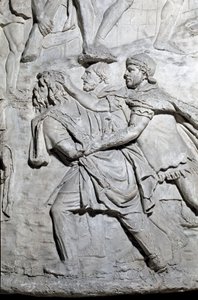 Římské umění: „“dace soldier vězeň římských vojáků“““ Forma z roku 1862 reprodukující basreliéfy Trajanova sloupu (sloup Trajane) (Colonna Traiana) v Římě postaveného za vlády císaře Traiana (53-117) . Trajanův sloup připomíná v od Roman Roman