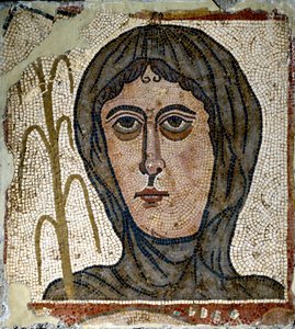 Římské umění: alegorie zimy jako žena v závoji. Mozaika 5. století. Z Quintana del Marco (Leon) Španělsko Madrid, Národní archeologické muzeum od Roman Roman