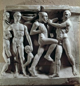 Římské umění: boxerská scéna. Nízká úleva. Museo della civilta romana, Řím od Roman Roman