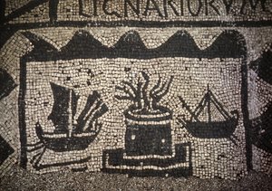 Římské obchodní loďstvo a maják, starověká Ostia (Ostia), náměstí Piazza delle Corporazioni. od Roman Roman