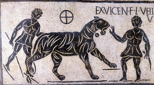 Krotitelé tygrů ve zdech Kolosea - Římská mozaika od Roman Roman