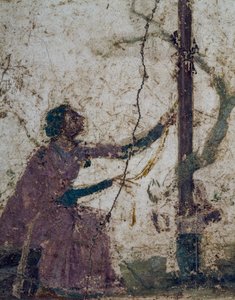 Žena u posvátného stromu, fragment fresky z Pompejí, Kampánie, Itálie, římská civilizace od Roman Roman
