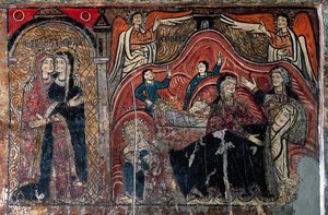 Navštívení a Narození Páně s porodními asistentkami Celomi a Salome, detail od Romanesque