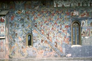 Žebřík nebeský, malba na severním průčelí kostela, kolem roku 1601