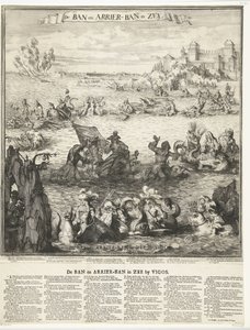 Karikatura dobytí stříbrné flotily ve Vigu, 1702 Ban a Arrier-Ban in the Sea (název na objektu) Zákaz a zákaz přepravců v moři ve Vigos (název na objektu) od Romeyn de Hooghe (possibly)