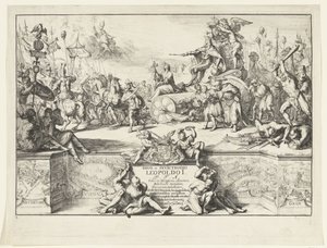 Alegorie vítězství Leopolda I Divo et invictissimo Leopoldo I (titul na objektu) Vstup Leopolda I. do Bruselu po porážce Turků, 1686 (název seriálu) od Romeyn de Hooghe