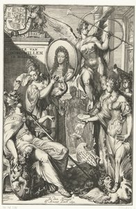 Alegorický frontispis s portrétem Viléma III Příjezd krále Viléma do Holandska (titul na předmětu) od Romeyn de Hooghe