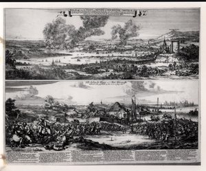 Holandský útok na řece Medway, 20. a 21. června 1667, vyryl Nicolas Visscher (1618-1709) od Romeyn de Hooghe
