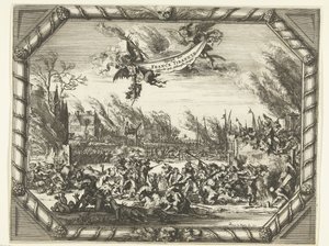 Francouzská zvěrstva v Bodegraven a Zwammerdam, 1672 Spiegel der France Tirannye prosila v Hollantsche Dorpen (titul na předmětu) od Romeyn de Hooghe