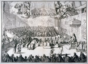 „Horní a Dolní sněmovna Anglie“, 1689 od Romeyn de Hooghe