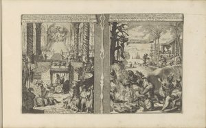 dvůr tatarského císaře; Brazilští tapoeiers připravují své jídlo Tartarische Keyzer / Empereur des Tartares et sa magnificence // Brasiliaensche Clothing / Brasiliens, Tapuyers atd. (název na objektu) Les Indes Orientales et Occidentales et autre od Romeyn de Hooghe