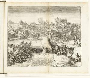 Dobytí a vyplenění Neussu, 1586 Prize de Nuys (titul na předmětu) Guerres de Flandres (název série) od Romeyn de Hooghe