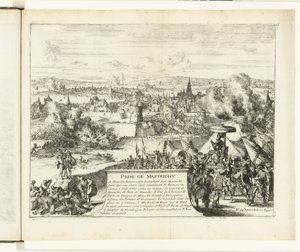 Dobytí Maastrichtu vévodou z Parmy, 1579 Prize de Mastricht (titul na předmětu) Guerres de Flandres (název série) od Romeyn de Hooghe