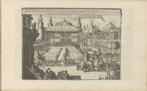 Koninklijk hof v Mongolsku Mongols Hof en Hofpracht / Dvorní a královská pumpa Velkého Mogula (název na objektu) Východní a Západní Indie a další místa (název série) od Romeyn de Hooghe