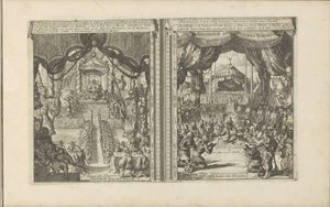 Rechtbank v Číně v Abbesinië Čínská rechtbank / tribunal des Chinois // Abyssinise Gerichts Handel / Justice des Abissins (název na předmětu) Východní a Západní Indie a další místa (název série) od Romeyn de Hooghe