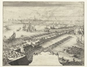 Parmský lodní most přes Šeldu, 1585 Guerres de Flandres (název série) od Romeyn de Hooghe
