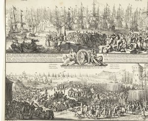Cesta Viléma III do Anglie, 1688 Odjezd S.K.H. po Anglii, 11. Nov. 1688 / Příchod S.K.H.D.P. of Orange v Anglii, 15. a 16. listopadu. 1688 (název na objektu) Oddělení S.A.R. nalít Angleterre, Le 11. No. 1688 / Arrival de S.A od Romeyn de Hooghe